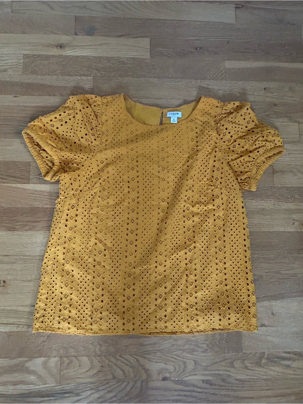 J. Crew Girls' Mustard Eyelet Puff-Sleeve Top